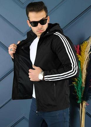 Качественная мужская ветровка с полосками как adidas удобная 46-48, 50-52, 54-56 черный, 50/52