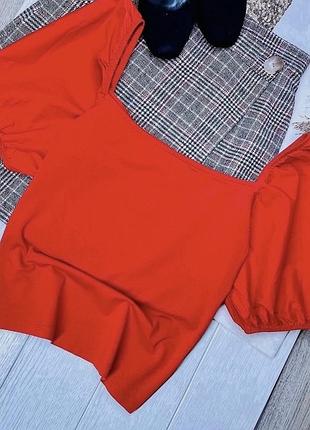 Нова літня блуза h&m xl морквяна блуза трикотажна жіноча блуза з об’ємними рукавами та квадратним вирізом
