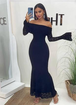 Стильное нежное длинное платье гепюр 42-44, 46-48 42-44, черный