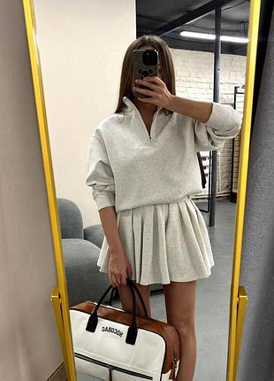 Стильный весенний женский костюм (кофта+юбка) двухнитка 42-44, 46-48 светло-серый, 46-48