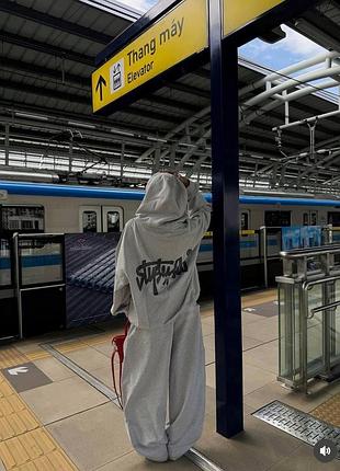 Стильний жіночий спортивний костюм оверсайз (зіп худі + палаццо) двонитка 42-48