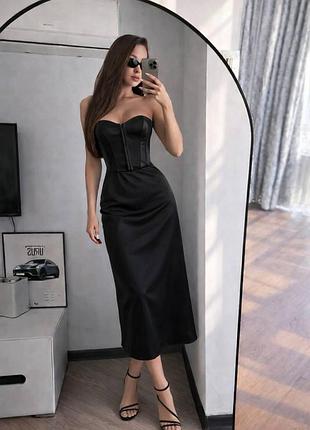 Стильный женский летний костюм (топ-корсет+юбка) костюмка+шелк 40-42,44-46 черный, 44-46