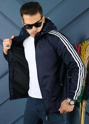 Качественная мужская ветровка с полосками как adidas удобная 46-48, 50-52, 54-56 темно-синий, 46/48