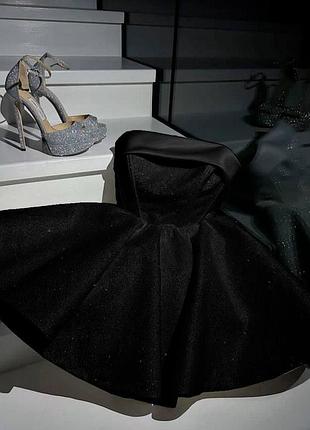 Стильное маленькое платье с имитацией корсета со шнуровкой на спине люрекс 40-42, 44-46 черный, 44-46