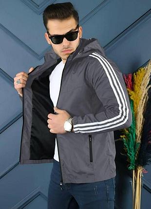 Качественная мужская ветровка с полосками как adidas удобная 46-48, 50-52, 54-56 графит, 50/52