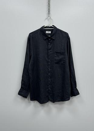 Шикарна лляна сорочка uniqlo premium linen long sleeve shirt black