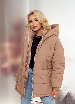 Качественная удлиненная женская куртка синтепон 250 бежевый