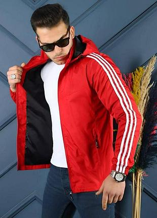 Качественная мужская ветровка с полосками как adidas удобная 46-48, 50-52, 54-56 красный, 46/48