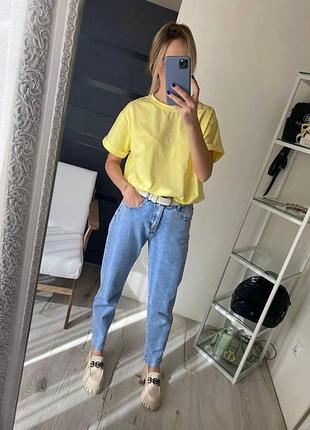 Базовая женская футболка oversize из натурального хлопка 42-46 48-52 лимон, 42