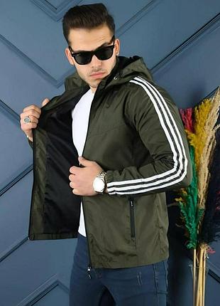 Качественная мужская ветровка с полосками как adidas удобная 46-48, 50-52, 54-56 хаки, 50/52