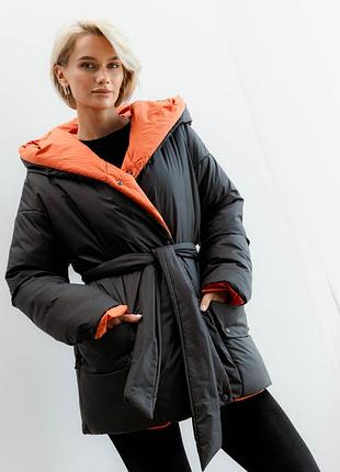 Двухстороння жіноча куртка l-xl. чорний-теракот