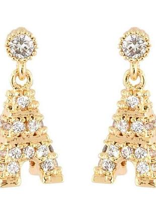 Сережки позолота 18k пусети ейфелева вежа з цирконієм (021254) тм xuping