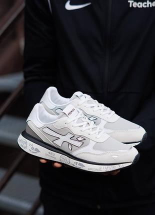Мужские кроссовки premiata moerun white grey black премиата моурун белые с серым и черным