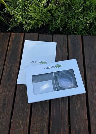 Подарунковий чоловічий набір lacoste 2в1 / ремінь + гаманець лакост у коробці та пакеті