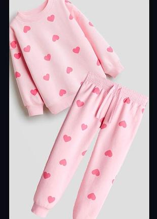 6 - 8 р 122-128 см h&amp;m фирменный натуральный комплект утепленный спортивный костюм девочке сердечка