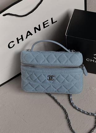 Сумочка жіноча клатч chanel lp 26 vanity mini блакитний денім шанель