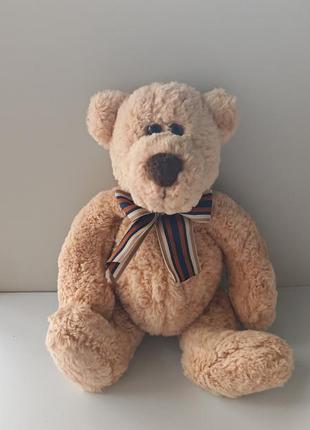 Gund bearsnickles  brown bear plush stuffed animal 8” sitting striped bow