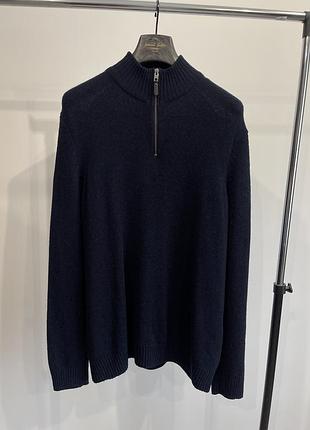 Чоловічий светр / джемпер на блискавці marks & spencer (lambswool rich) вовняний темно синій