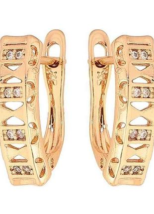 Сережки англійська застібка позолота 18k візерунок з кристалами арт.307275 тм xuping