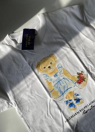 Футболка женская с принтом polo ralph lauren bear белая xs s m хлопок акция скидка распродаж