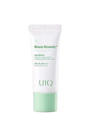 Мініатюра сонцезахисного крема з зеленим тоном uiq biome remedy™ tone-up sun cream green, 20 мл