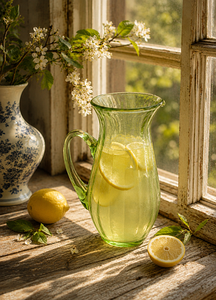 Українське гутне скло! 🍋🍀вінтаж львівський завод художнього скла 1970-ті глек литий товстостінний глечик кувшин уранове скляний радянський