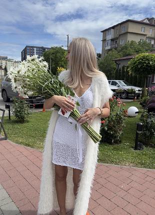 Сукня з паєток, блискуча сукня вʼязана, довга пухнаста безрукавка