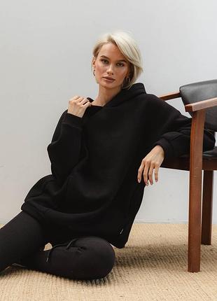 Теплая женская толстовка xxl-3xl. черный