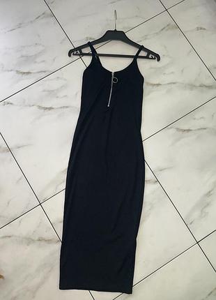 Женское облегающее силуэтное платье-майка сарафан в рубчик черное new look xs (34-36)