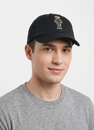 Кепка чоловіча жіноча унісекс  polo ralph lauren чорна з принтом з ведмедиком one size регульована знижка акція розпродаж