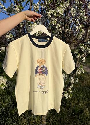 Футболка женская polo ralph lauren bear оригинал молочная с принтом с мишкой хлопка акция скидка распродаж xs xl