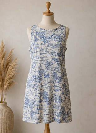 Льняное летнее платье joules usk14 (eu42) с эффектным принтом в стиле toile de jouy