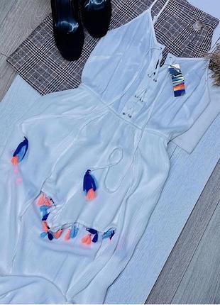 Нова літня сукня primark s m довге плаття комбінезон біла сукня з шнурівкою плаття з китицями