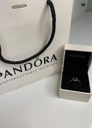 Срібна каблучка  "червоне серце", кольцо, кільце pandora, 925 проба, розмір 16 (50), обручка з серцем