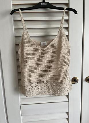 Вʼязаний літній топ майка кроше crochet next 100% бавовна на підкладці