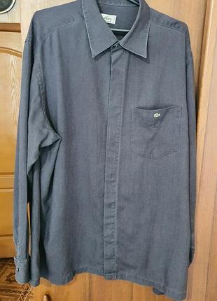 Винтажная рубашка lacoste vintage devanlay оригинал р. xl/ (ворит 44) вискоза серая графит