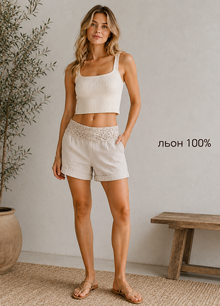 Шорты мини из льна 100% р.xs uluwatu цвет емкю