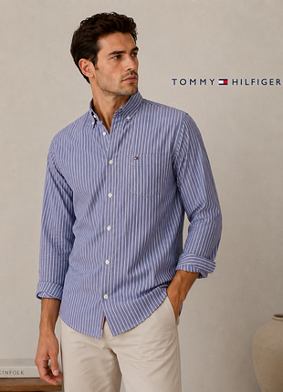 Базовая мужская рубашка из хлопка длинный рукав хлопок р.s/m tommy hilfiger