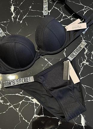 Купальник пушап victorias secret з камінням swarovski оригінал 75б (34в)плавки s