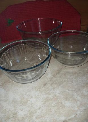 Салатники pyrex прозорі скло великі та середні