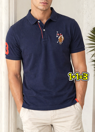 🎁1+1=3 брендова синя чоловіча футболка поло u.s. polo assn, розмір 46 - 48