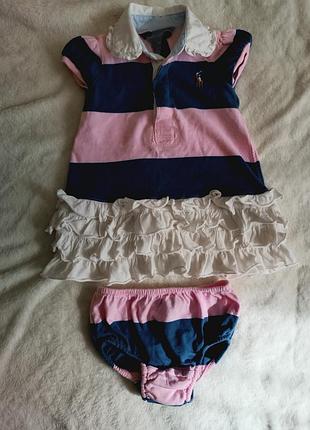 Брендова сукня-поло polo ralph lauren для дівчинки разом із трусиками під підгузок (блумерсами).9міс.