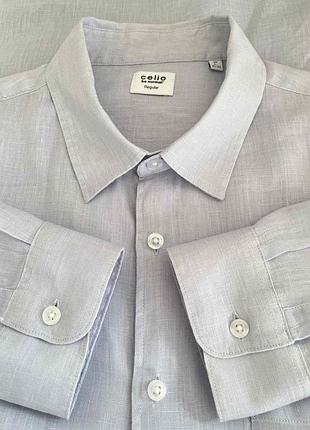 Чоловіча блакитна лляна сорочка від celio/франція l/50