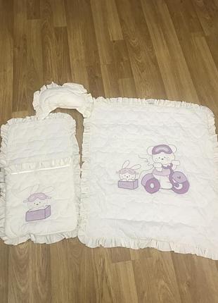Комплект aziz bebe (конверт, ковдра, подушка) 🍼🐰