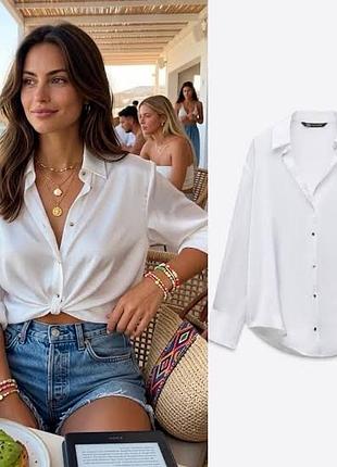 Zara біла атласна сорочка