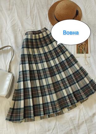 Винтажная шерстяная юбка миди в клетку brametar (шотландия), 100% pure new wool, размер s (uk 10)
