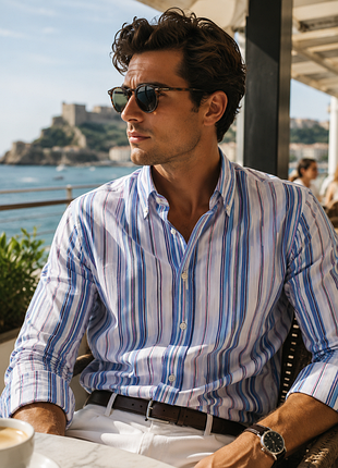 Шикарная рубашка в разноцветную полоску polo ralph lauren custom fit made in hong kong
