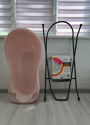 Ванночка tega baby утенок 102 см светло-розовый (dk-005-130) + подставка под ванночку + горка