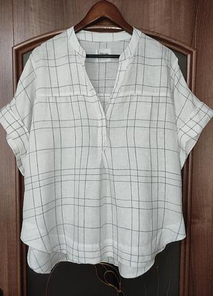 Льняная блуза в клетку marks and spencer (100% лен)