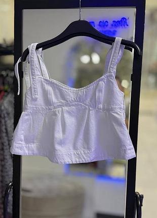 Білий джинсовий структурований кроп-топ від zara